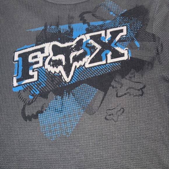 Vintage Fox Racing Shirt Mens Small Waffle Knit Thermal Grunge Y2K Cyber Gray - Picture 2 of 6